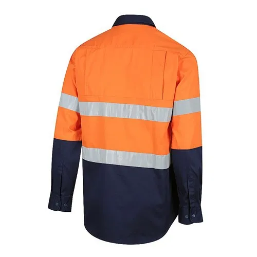 Navy Coal Mining 100% cotton Long Sleeve Construction Hi Vis reflective mining work shirts