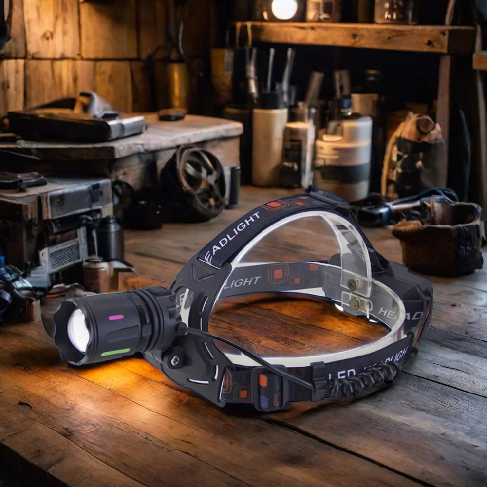 Rechargeable Battery-Powered LED Headlamp with Zoom In/Out Aluminum Body for Camping Outdoor Use Headlight with night glow
