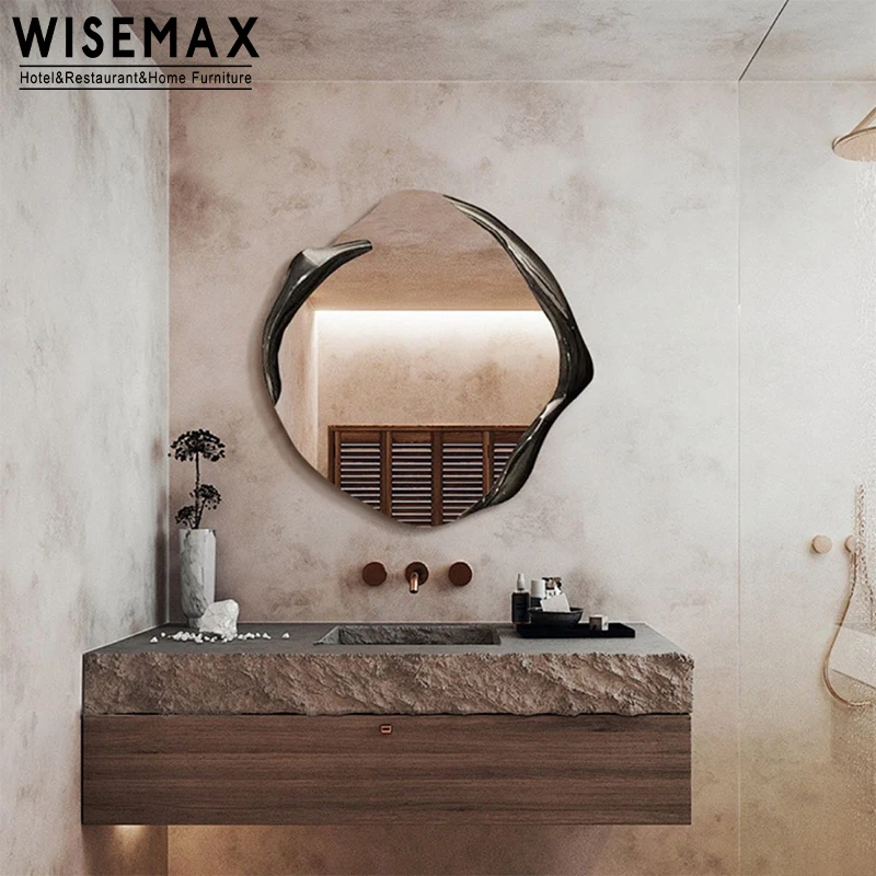 WISEMAX FURNITURE Light luxury design makeup table mirror wooden frame home decor irregular wall hanging mirror set living room
