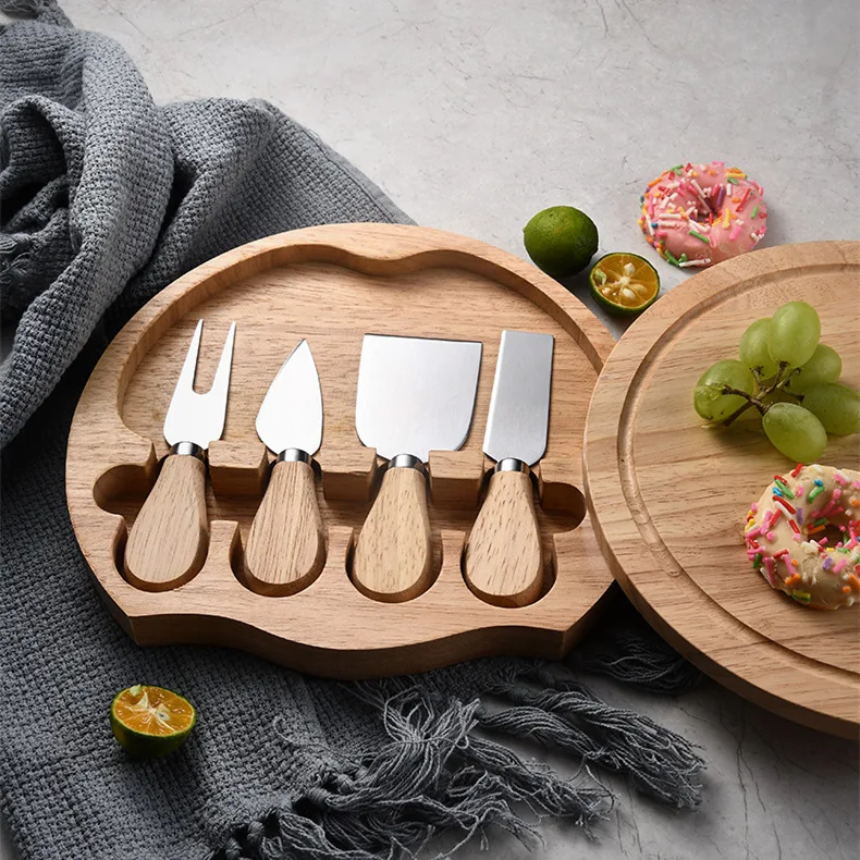 4 pieces set stainless steel chees knife set rubber wood handle Cheese Knives bamboo cheese board and knife set