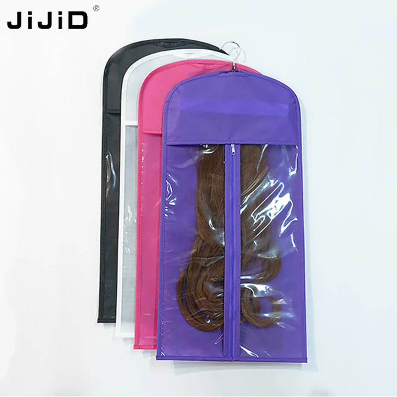 JIJID Wholesale High Quality Custom Wig Bag Hair Storage Extension Hanger Packaging With Bag Zipper Custom Logo