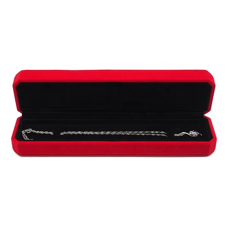 Jewellery chain necklace gift set boxes custom LOGO red color material luxury velvet microfiber jewelry box
