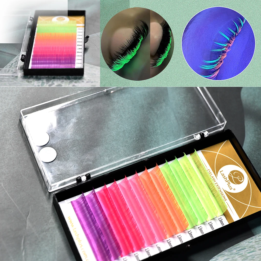 LashPlus Individual Eyelashes neon lash trays d curl mink eyelash extensions silk color lashes glow