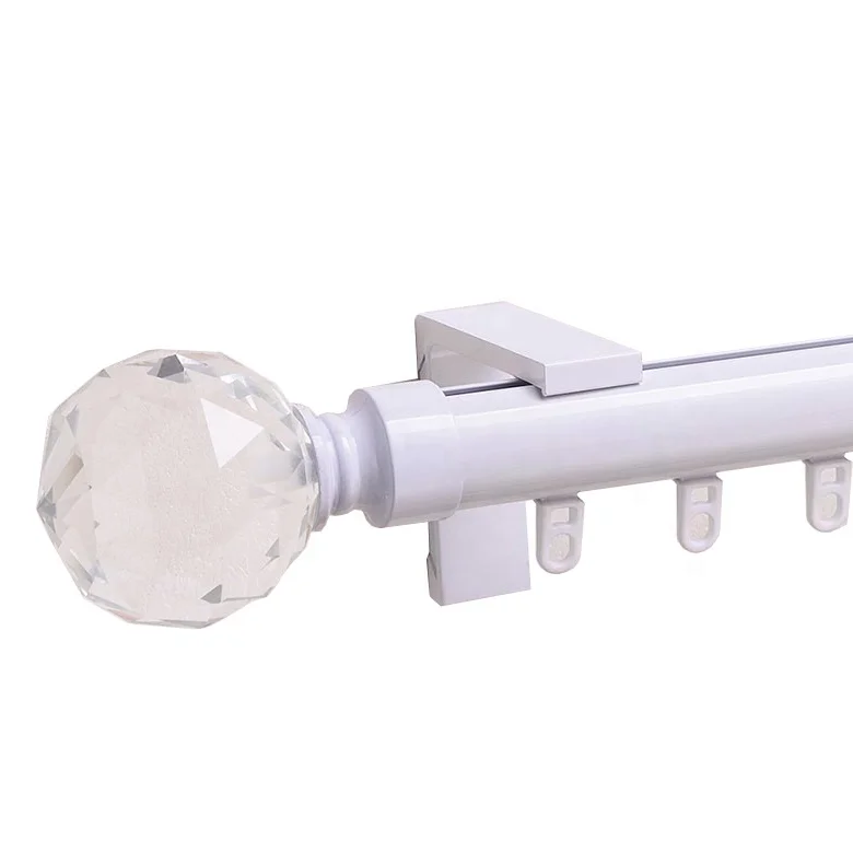 Ready ship black white color crystal finials single whole set aluminum metal curtain poles,track