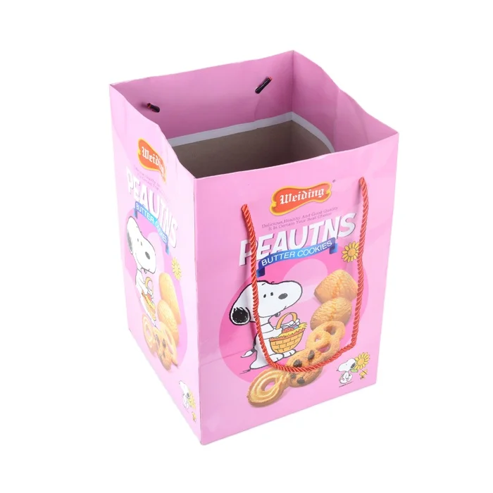 
Pink color Snoopy Cartoon containing Cookies paper hand bag for little girls 