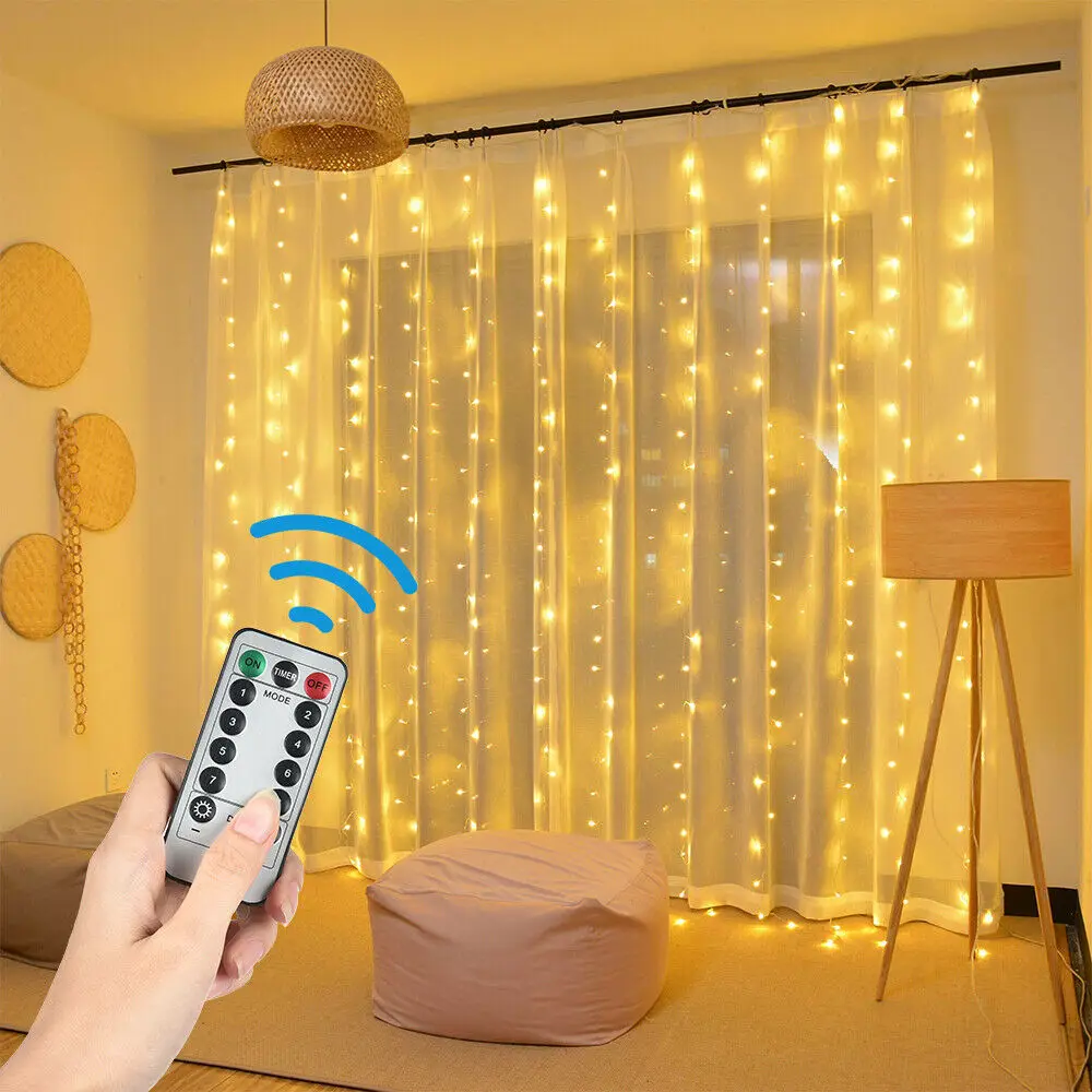 3x3 Meter LED Curtain Light Waterproof USB Copper Wire Fairy Light With Remote Control Outdoor Garland For Xmas Party