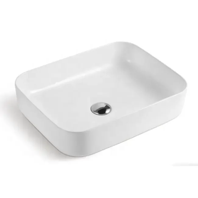 Excellent Quality Modern Porcelain Above Counter White Ceramic Bathroom Vessel Sink Rectangle Art Basin Wash Basin