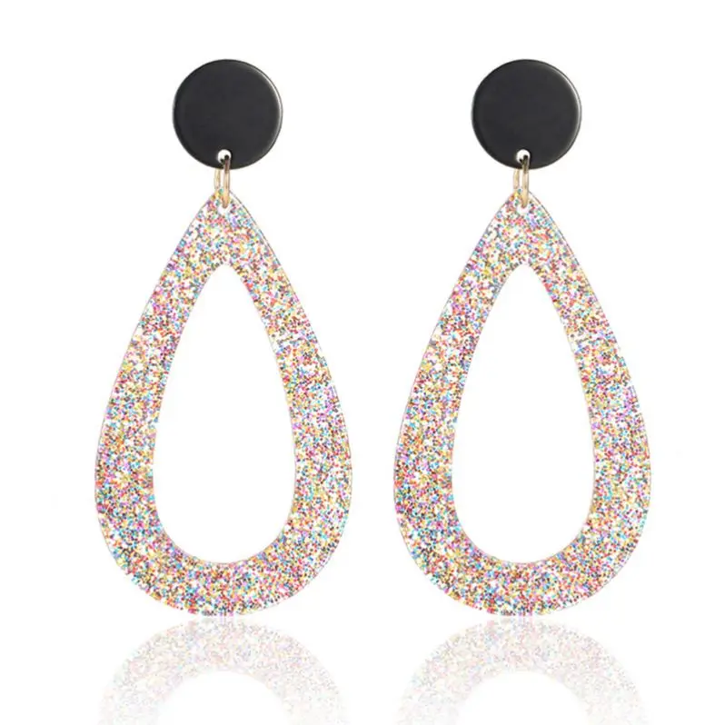 Wholesale Fashion Geometric Teardrop-Shaped Resin Earrings Personality Colorful Glitter Acetate Sheet Earrings
