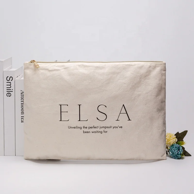 Eco Friendly Custom Cotton Zipper Pouch Make Up Bags Cotton Canvas Makeup Cosmetic Bag With Logo