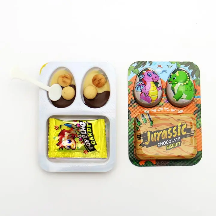Jurassic dinosaur egg shaped chocolate biscuit and popping candy