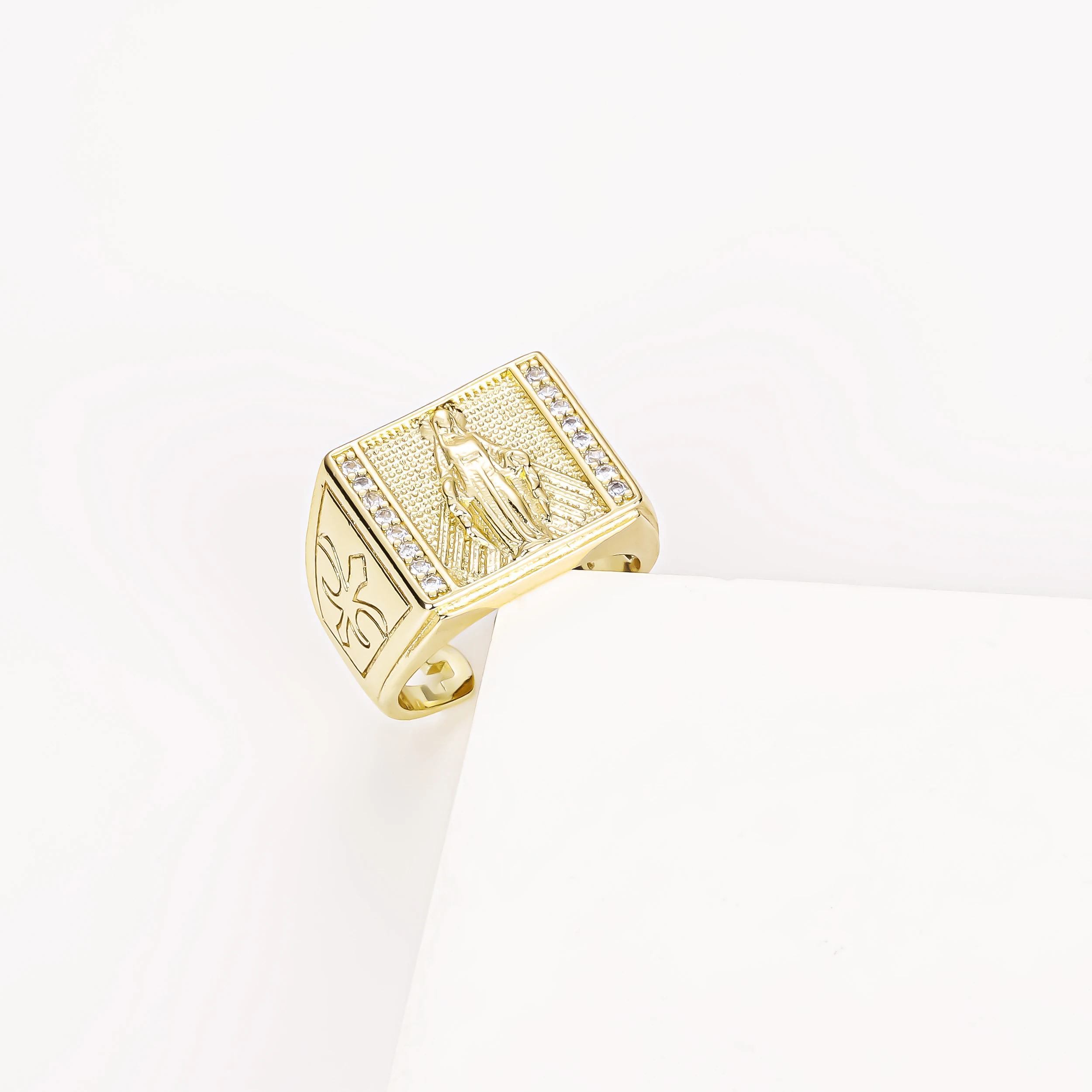 CM jewelry adjustable bahne homme fashion rings 14k gold plated zircon anillos para hombre religious san judas tadeo men ring