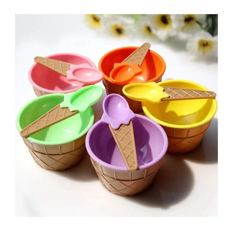 Factory hot sale Double Layer Reusable Plasticice Cream Kids Bowl With Spoon