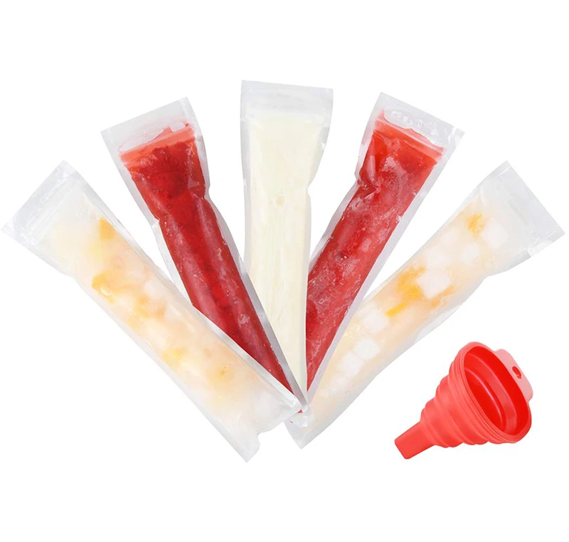 Custom Design Transparent Ldpe Plastic Ice Popsicle Healthy Snacks Yogurt Juice Fruit Smoothies Ice Mold Bags For Ice Cubes