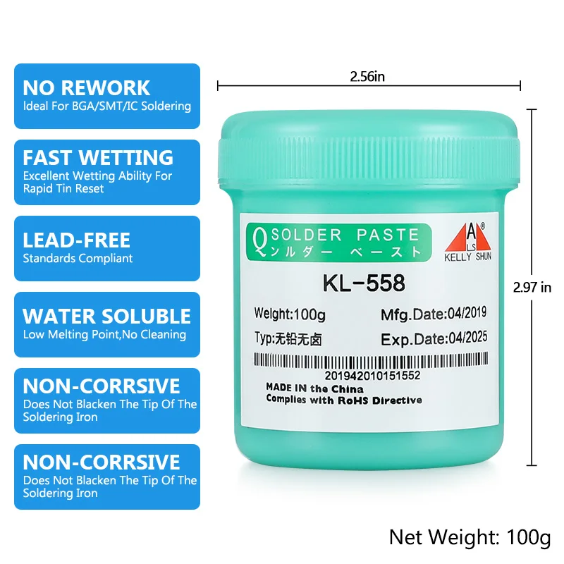 KELLYSHUN KL-558 Soldering Flux 100g Liquid Flux No Clean Flux Paste For BGA/SMD/Phone Etc.,Lead Free Halogen Free Rosin Flux