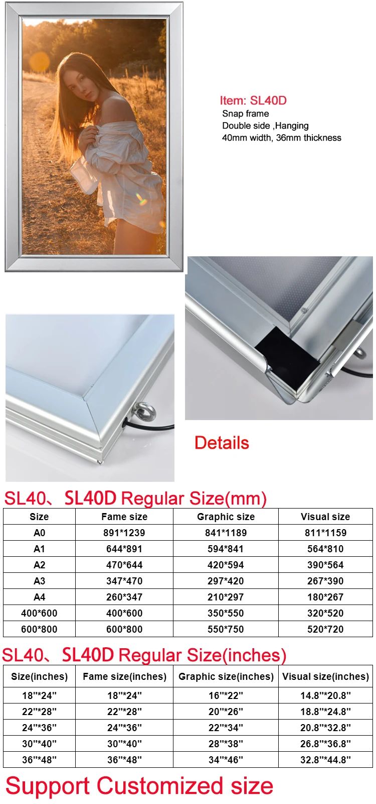 High Temperature Resistance Led Super Slim Magnetic Collage Frames Advertising Wall Poster