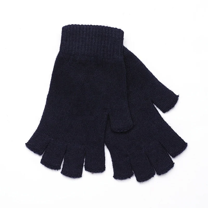 Wholesale Custom Fall Winter Wool Nylon Acrylic Even Size Solid Color Half Finger Fingerless Knitted Gloves For Men And Women