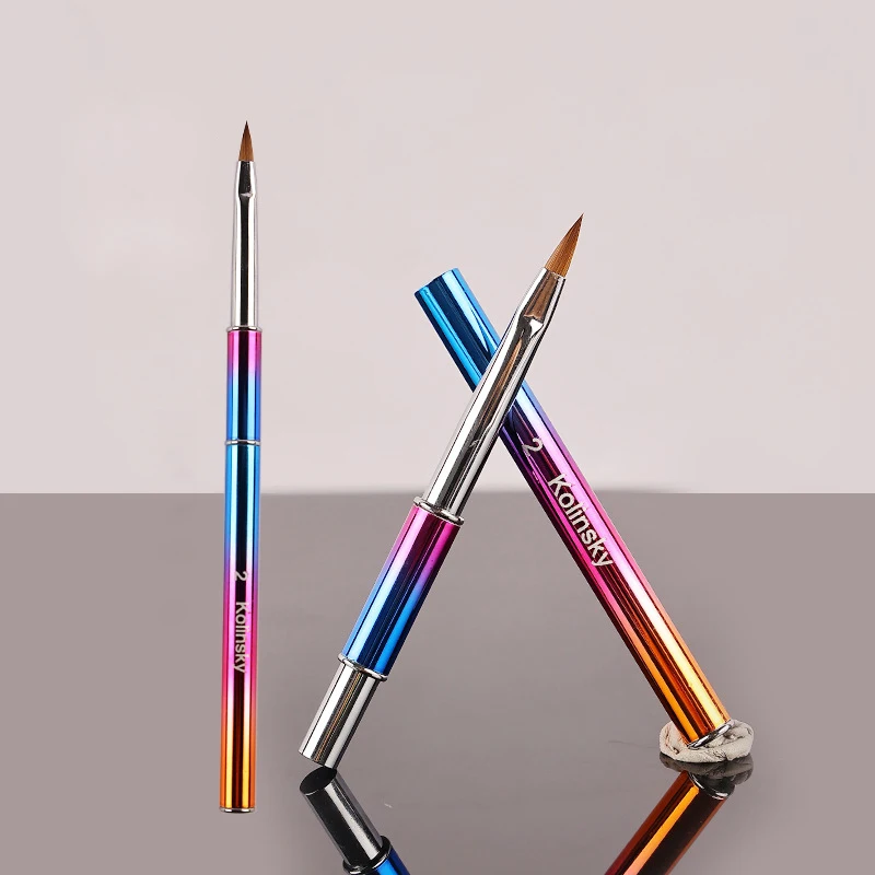 Gradient Colorful Rainbow Glitter Blue Metal Nails Brush Acrylic Kolinsky