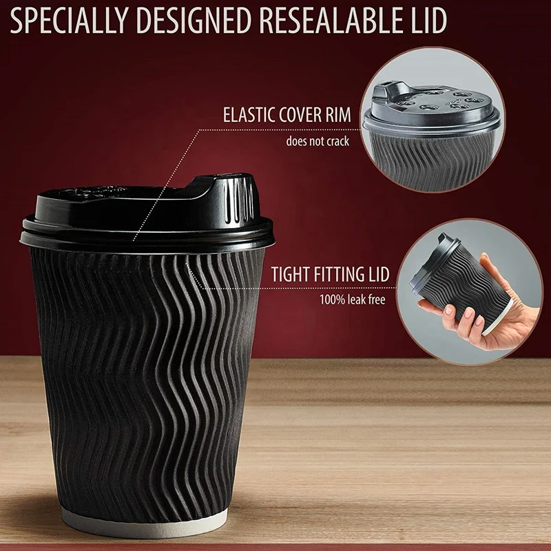 Disposable To Go Large Ripple Wall Paper Hot Drink Coffee Cups Perfect for Cappuccino Hot Cocoa or Iced Drinks