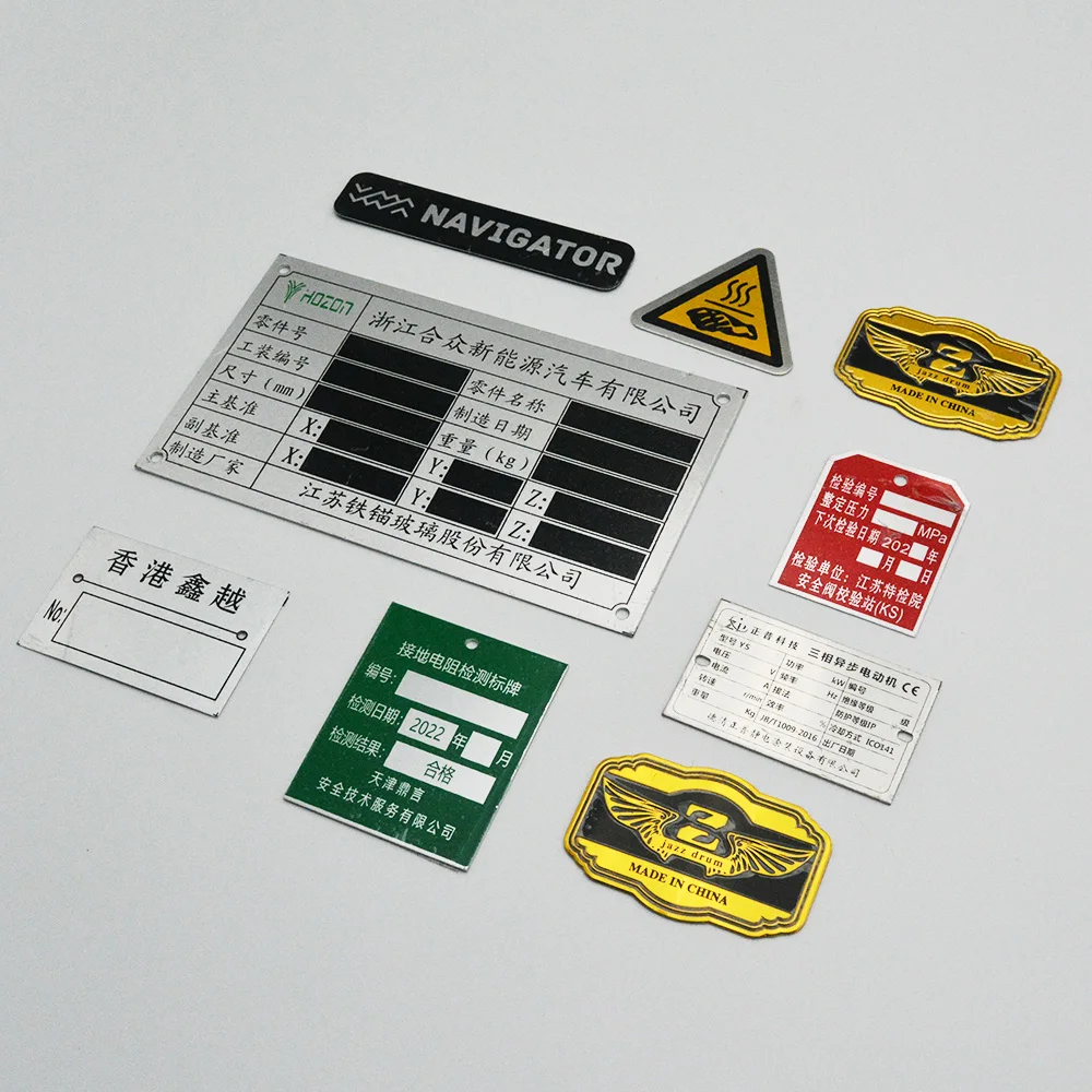 Custom Chemically Stainless Steel Plating Nameplates Aluminum Metal Logo Nameplate With Adhesive Or Holes