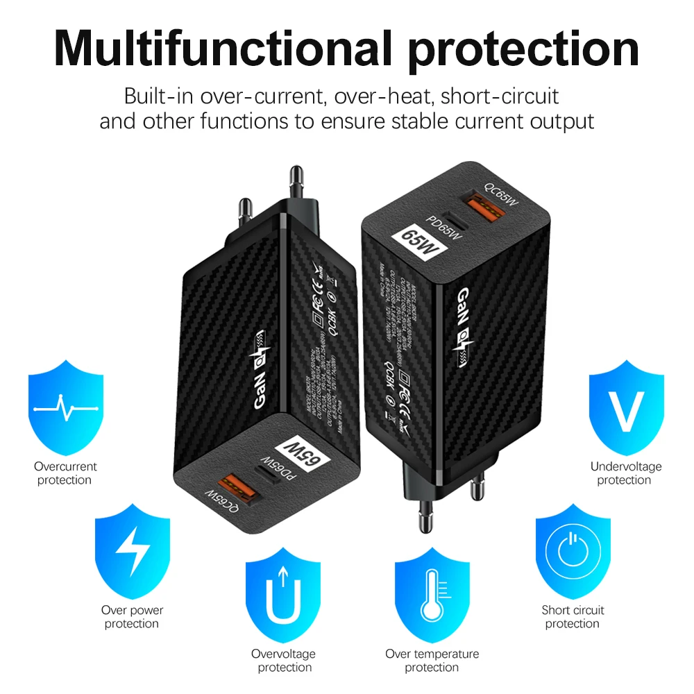 Multi-Protection High-Tech GaN 65W Charger PD pps GaN USB-C Charger for iPhone for Huawei for Samsung S23 Ultra.jpg