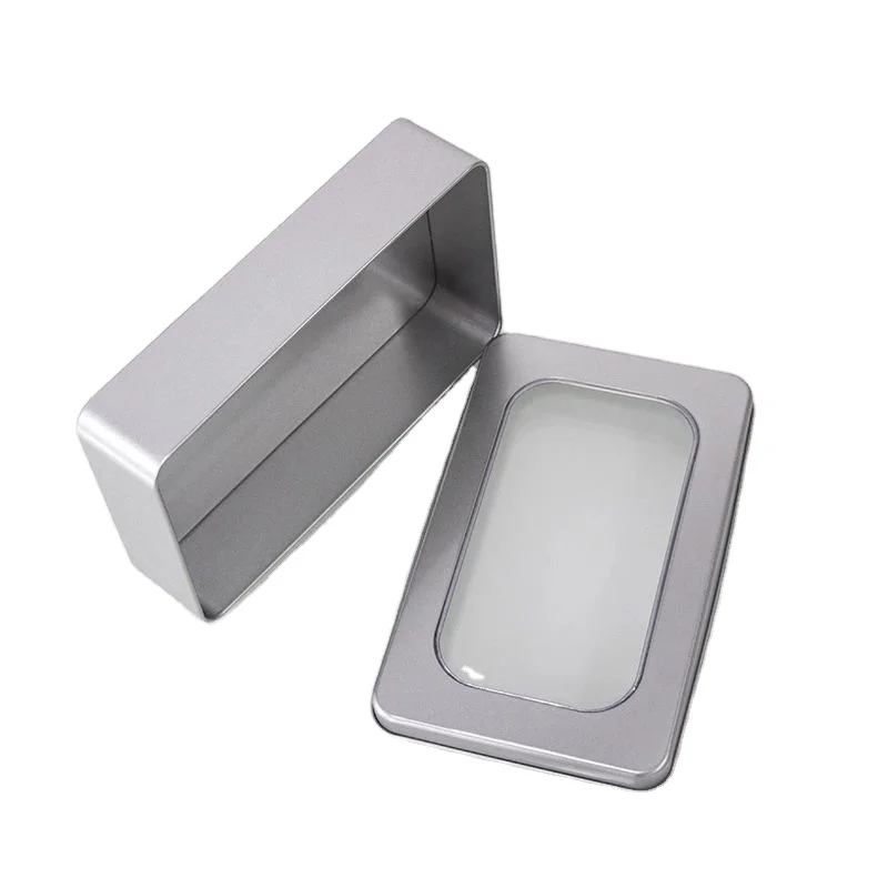 Wholesale Big Storage Candy Cookie Pencil Mint Metal Rectangular Tin Box With Clear Top