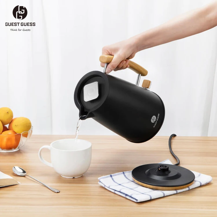 Guest Guess Brand High Quality Black Color 1.7 Litre Hotel Apartment Use Electric Hot Water Kettle With Temperature Control