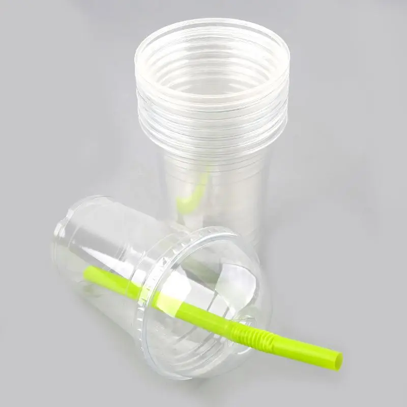 Oem/Odm Top Quality Transparent Pet Disposable Beverage  Pearl Milk Tea Plastic Orange Juice Jugo Cups With Doem / Flat Lids