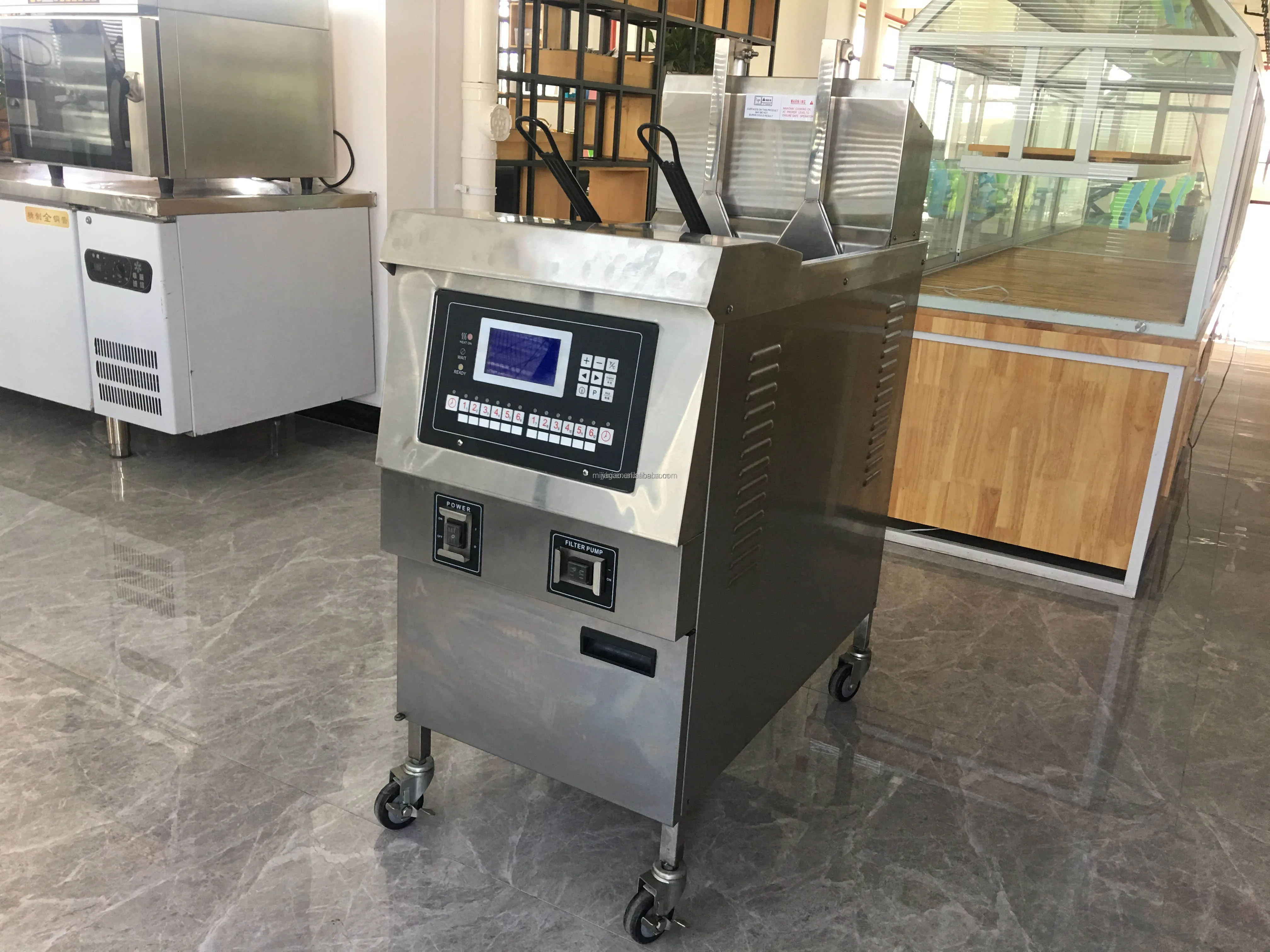 Electric Commercial Open Fryer with Automatic-Lifting Basket Deep Fryer for Chicken Chips Food Industry Includes Oil Pump