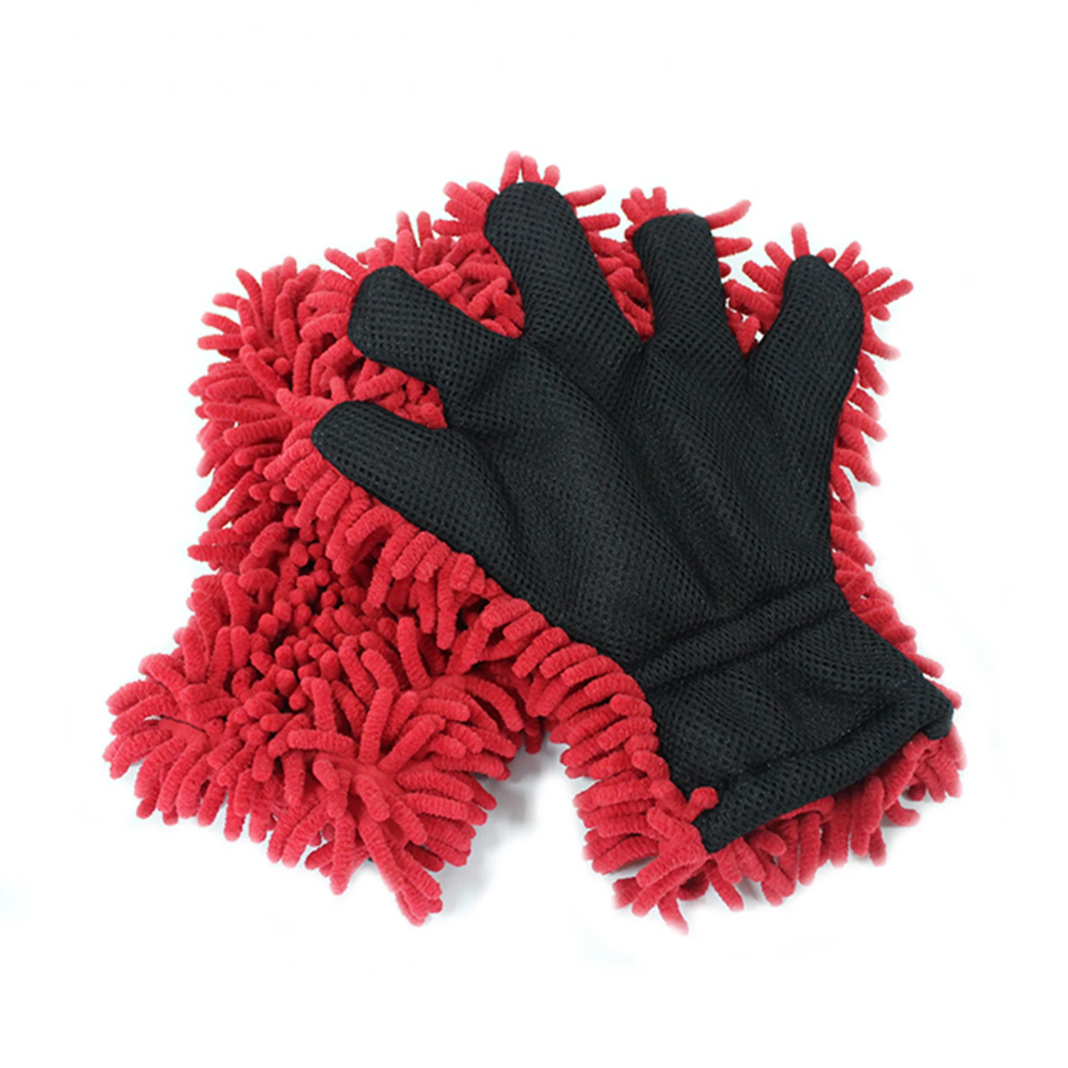 Plush soft multifunction double-sided chenille sponge microfiber 5 finger car wash mitt cleaning dusting glove
