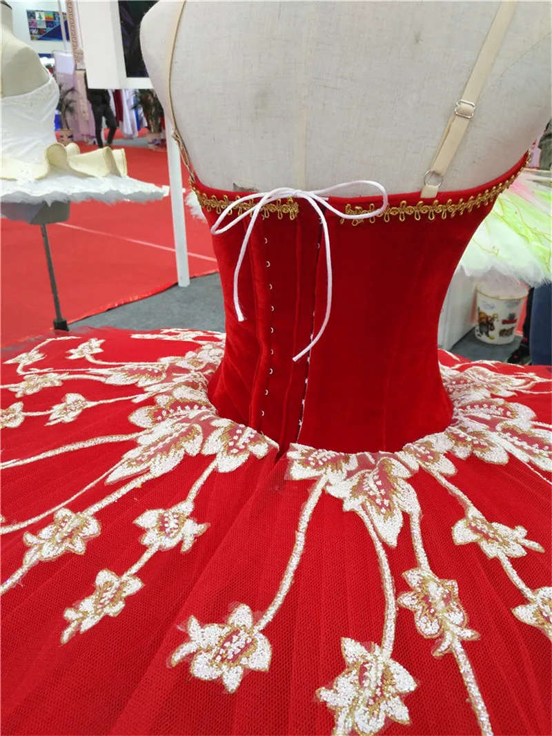 Professional High Quality Ballet Dance Competition Performance Wear Women Adult Red Tutu Costumes