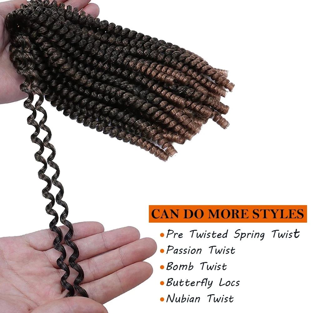 8 Inch Fluffy Spring Twists Braiding Passion Twist Crochet Braids Bomb for Black Women #27 Spring Twist Crochet Hair