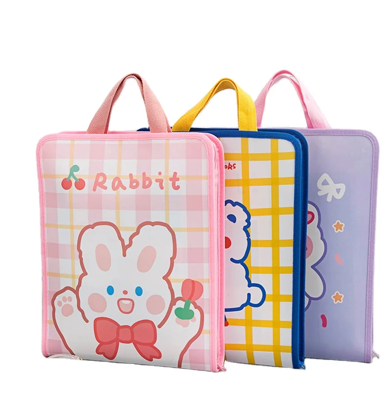 Cartoon cute zipped children Girl  bag art test paper book carrier storage stationery bag