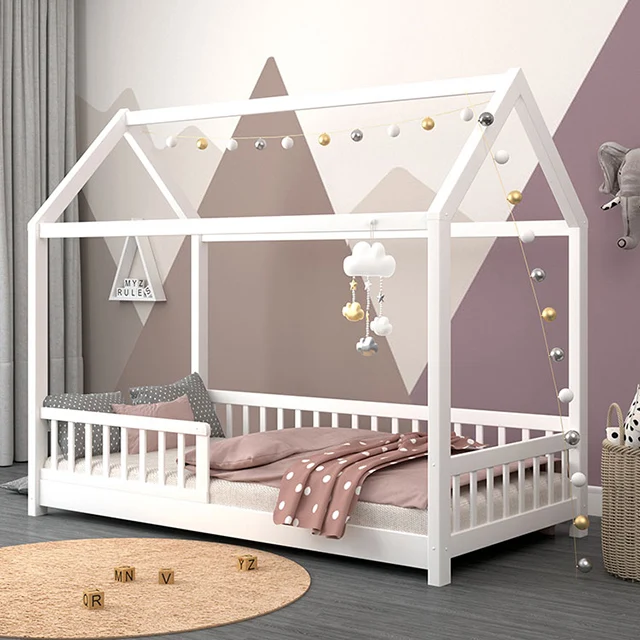 Luxury style Children Wooden house Bed Twin size  kids girls bedroom House Bed