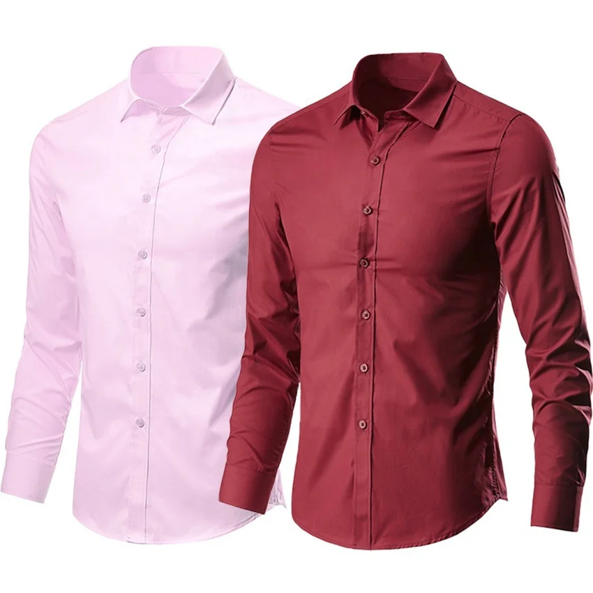 long sleeve 100% cotton Solid Shirts smooth formal shirts and pants combination white office tuxedo dress shirts for men