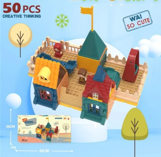 Children educational magnetic Tiles construction building blocks set realistic builds STEM creative toy