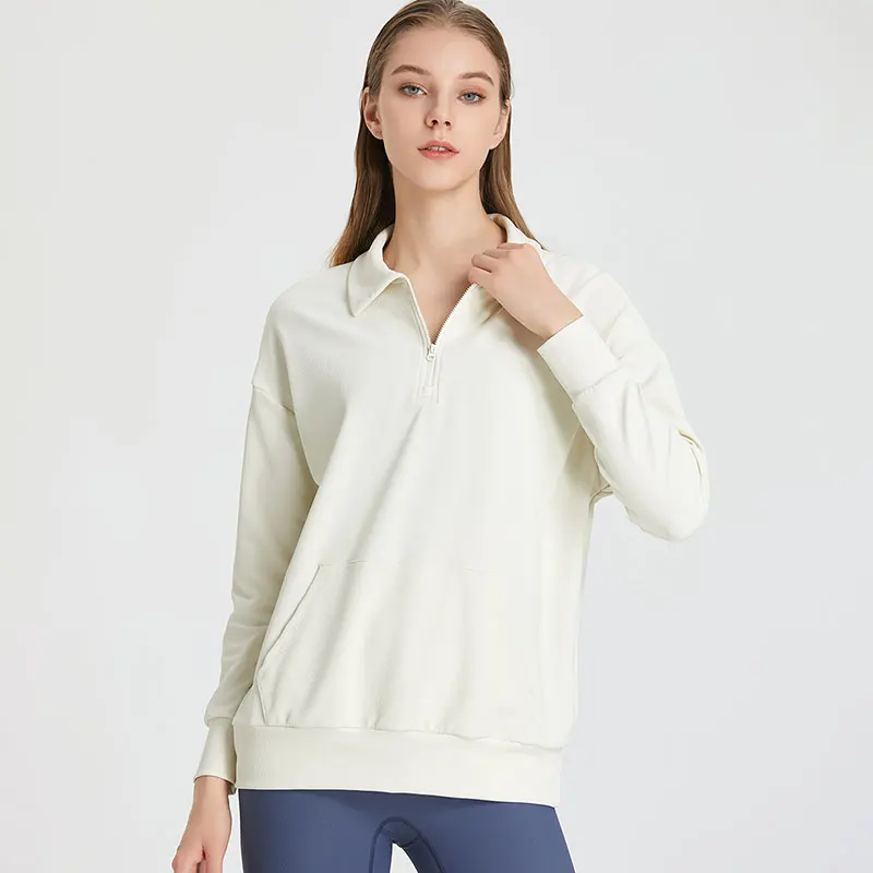 Latest Autumn Loose Women Half Zipper Equestrian Hoodies Polo Neck Sports Horse Riding Tops Big Pockets Equestrian Clothing