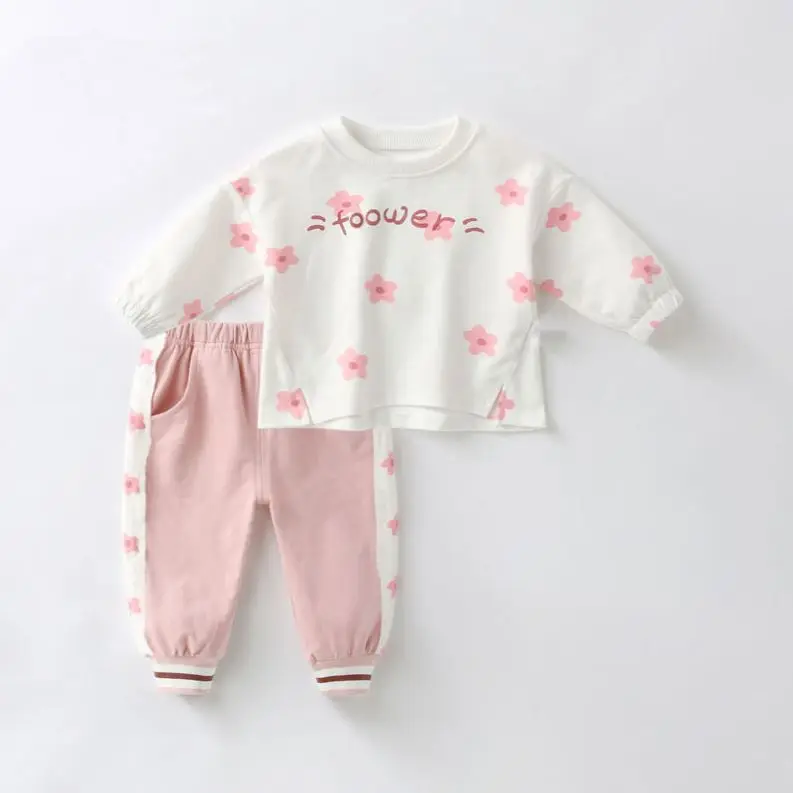 2023 Fashion Pink Trousers Toddler Kid Clothes Set Long Sleeve Baby Girls Clothing Sets
