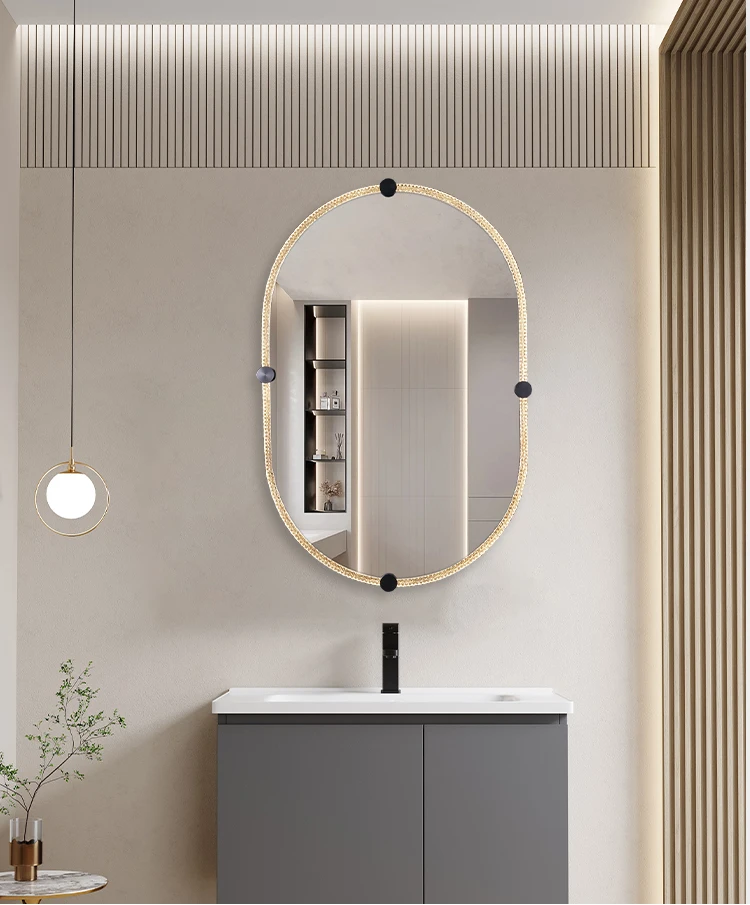 Vanity Mirror Wall Hanging Washbasin Bathroom Oval Shaped Smart Bathroom Mirror With Light