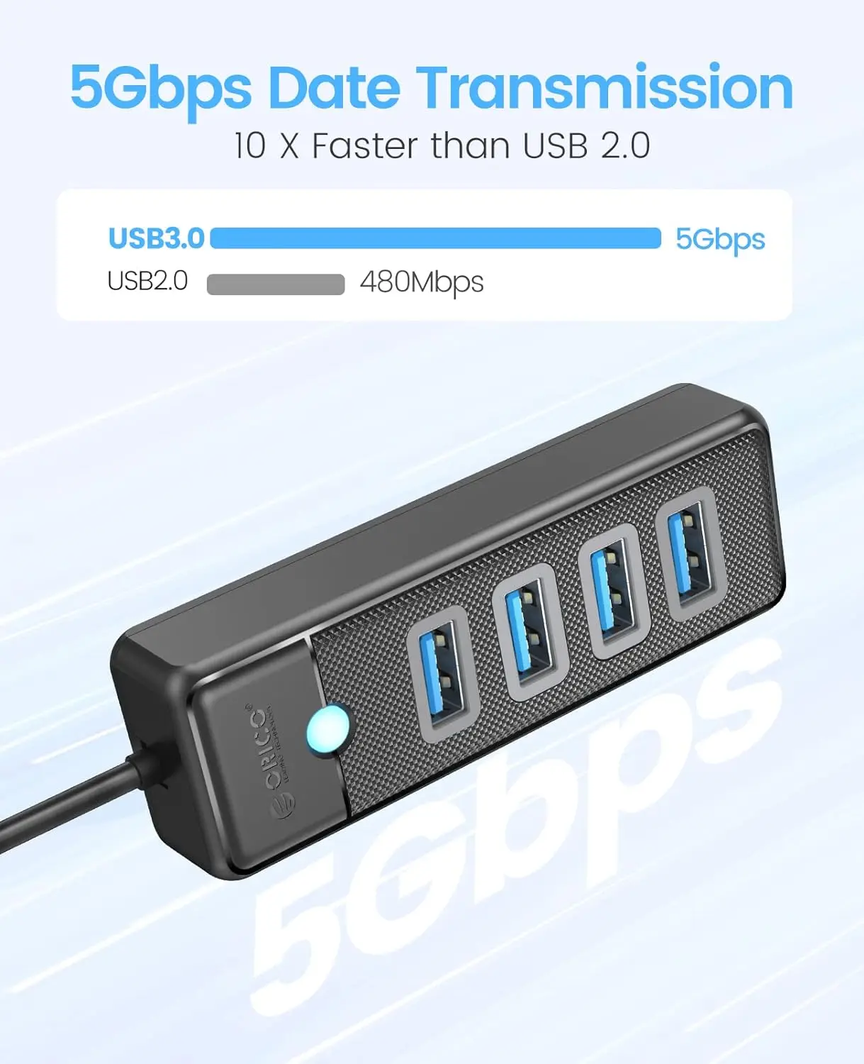 ORICO 4-Port Type C USB 3.0 Hub,5Gbps high speed USB Splitter for Laptop,PC,MacBook,Mac Pro,Mac Mini,Portable USB C 3.0 HUB