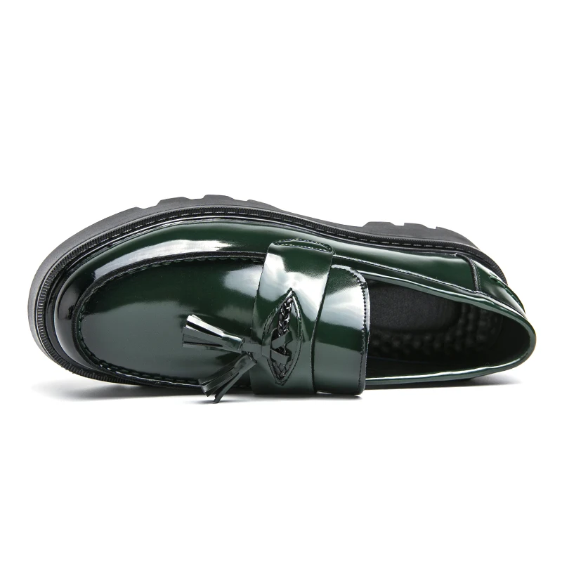 Green Color Man Platform Dress Office Leather Shoes Slip-On Formal Leather Loafers Men Shoe