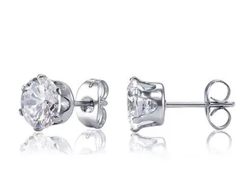 6 pairs Round Zircon Stud Earrings Stainless Steel Minimalist Simple Stone 3-8mm CZ Earrings for Women Men Unisex