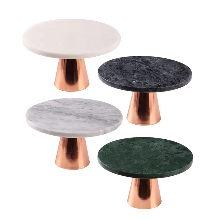 Wholesale Cake Holder Wedding Golden Metal Base White Marble Top Cake Stand Tray