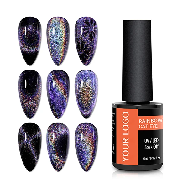 Holographic Organic Magnetic Rainbow Laser Hema Free Coloured Glaze Reflective Cat Eye Gel Polish