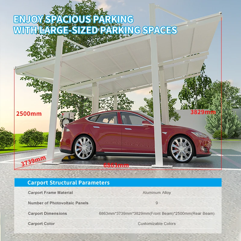 Off-grid or on-grid solar carport Solar energy parking structure  Carbon free carport PV power generation carport
