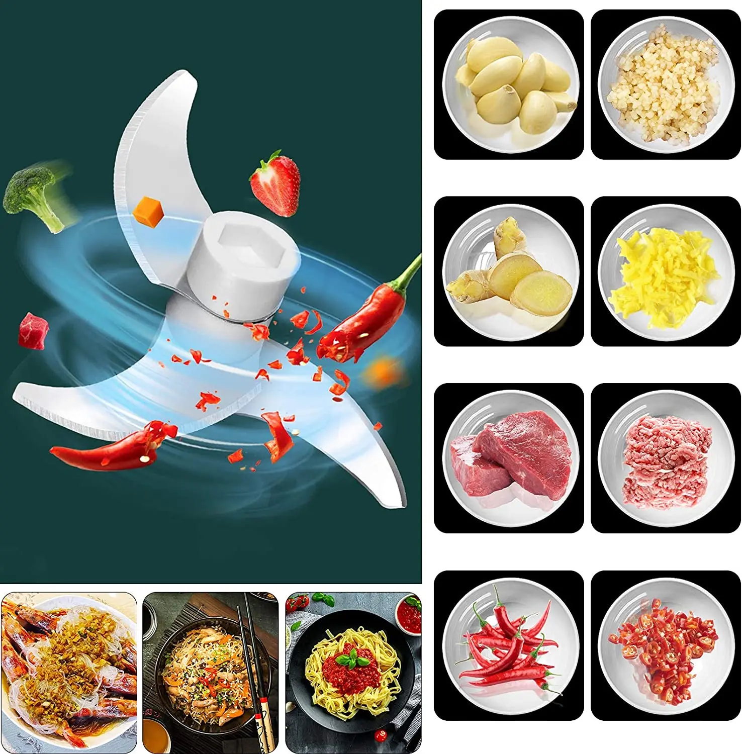 6L Multipurpose Food Processor Meat Grinder Electric 4 Blade Glass Bowl Vegetable Galic Chopper
