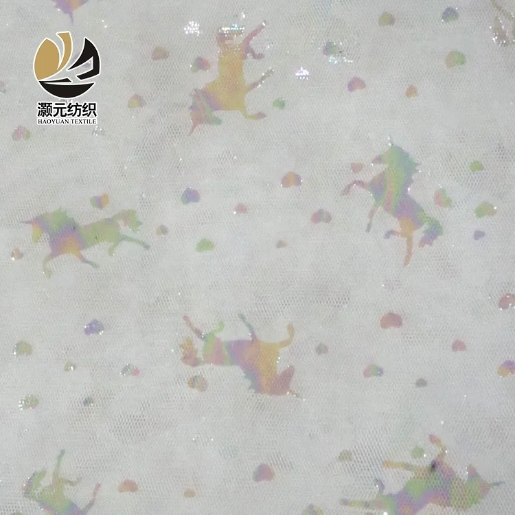Unicorn bronzing kids mesh foil stretch white wedding children tulle skirt fabric