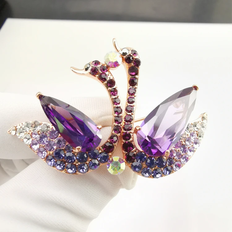 Wholesale purple elegant noble violet double swan Austria crystal custom brooch