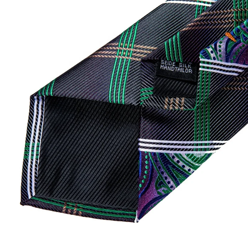 Classic Black Green Jacquard check Silk Tie Set for Men