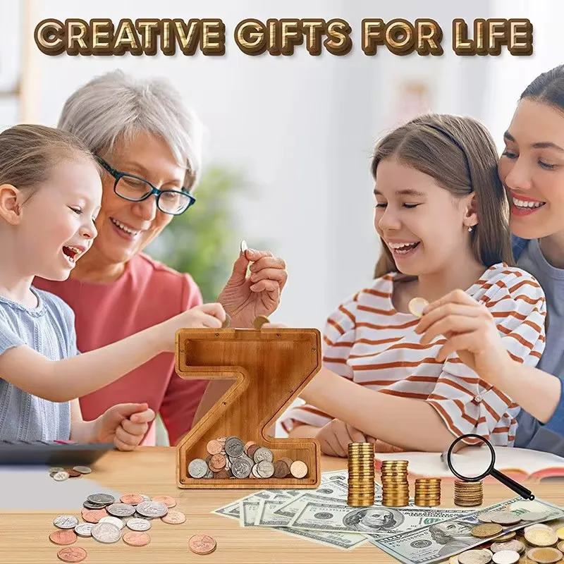 Piggy Bank Money Box Coin Bank Letter Stick Gift Letter Piggy Bank Personalized Custom Wooden Birthday for Boys Girls Adults