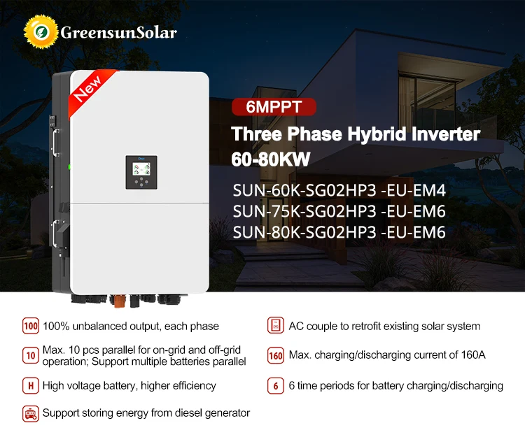 60KW DEYE New Design 70KW SUN-80K-SG02HP3-EU-EM6 EU 380v Three Phase 80KW Hybrid Inverter for High Voltage Battery